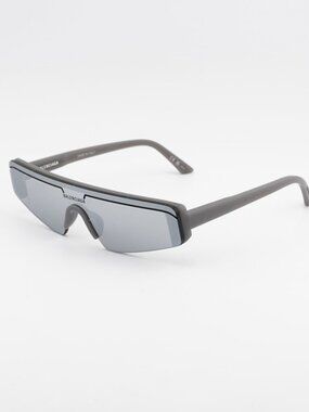 Balenciaga BB0003S 011 Sunglasses Grey Shield Frame, Silver Mirror Lenses